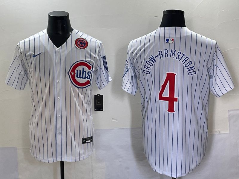 Men 2025 Chicago Cubs #4 Crow-Armstrong White Stripe Fashion Nike MLB Jersey style 7038